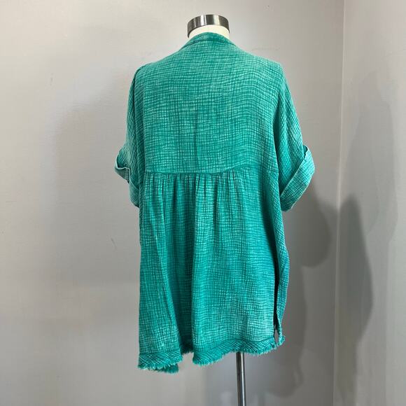 Umgee 100% Cotton Gauze Tunic Top Size M Teal Boho Oversized Summer Blouse - Picture 3 of 9